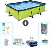 EXIT Toys EXIT Rechthoekig Lime Frame Zwembad - 300 x 200 x 65 cm - Inclusief Pomp - Onderhoudspakket - Solarzeil - Verlichting - 7-delig