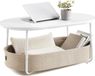 VASAGLE Table basse ovale - 100x55 cm - avec panier de rangement - Tissu - Blanc avec Marron