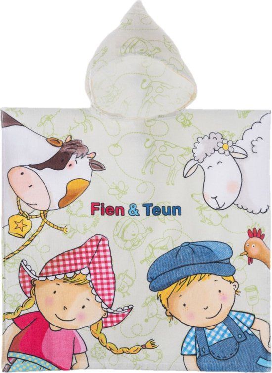 Fien & Teun Poncho - Kinderen - Unisex - Wit/Blauw/Roze - Maat 116/122 - Katoen