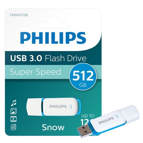 Philips USB Stick 512 GB Snow Edition Ocean Blue - 3.0 USB Type-A 3.2 Gen 1 (3.1 Gen 1) - Wit