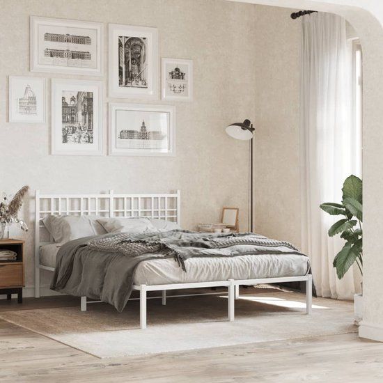 vidaXL Bedframe met Hoofdbord Metaal Wit 120x190 cm