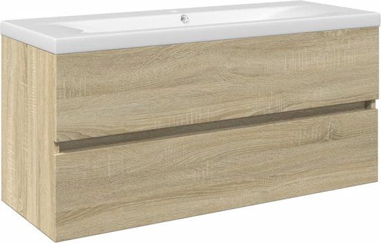 vidaXL 2-delige Badkamermeubelset keramiek en bewerkt hout