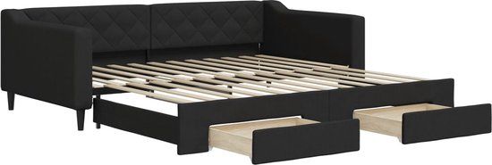 vidaXL Slaapbank met onderschuifbed en lades 100x200 cm stof zwart
