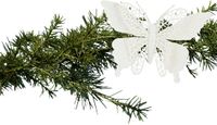 House of Seasons Edelman Bv Kerstboomversiering Vlinder - 2x stuks - 16 cm - wit glitter - op clip