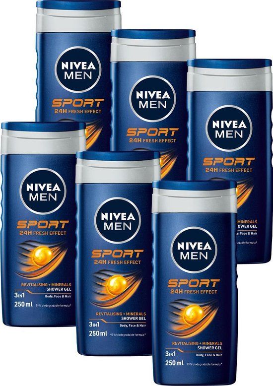 NIVEA MEN Sport Douchegel - 3-in-1 - 6 x 250ml - Voordeelverpakking
