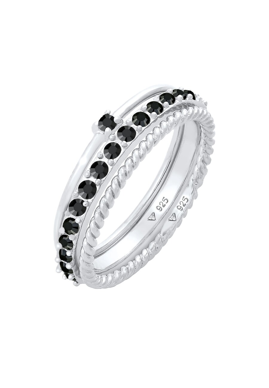 Elli Elli Elli Ring Dames Stapel Set Elegant Eenzaam Gedraaid Trend met Kristallen Zwart in 925 Sterling Zilver Ringen