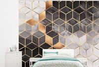 Nr1Wallpaper Fotobehang Abstract Kubus - Goud - Zwart - Wit - 275 x 220 cm - Vliesbehang