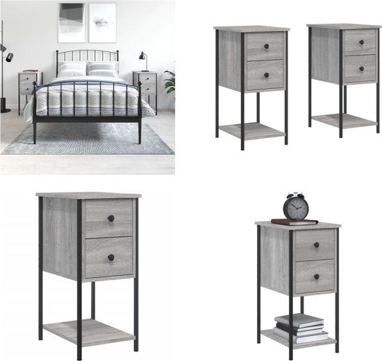 vidaXL Nachtkastjes 2 stuks 32x42x70 cm bewerkt hout grijs sonoma eiken