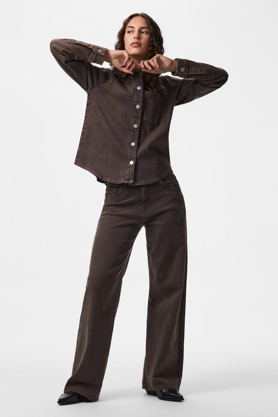 Pieces Jeans Pcsilke Mw Wide Colored Jeans Noos 17162261 Hot Fudge Dames Maat - W29 X L32