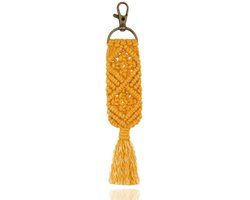 Deja Jewels Lookinggoodtoday Geknoopte Boho Sleutelhanger Handgemaakt Geel van Katoen en Metaal