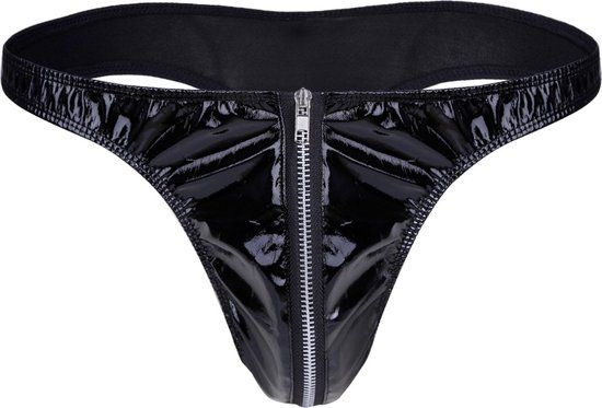 Heren String Zwart Latex Look XL
