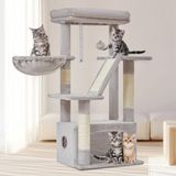 Omgoods - Arbre à chat 98CM avec 4 poteaux à gratter et grottes - Gris clair