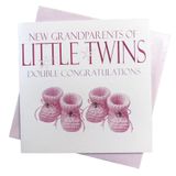 White Cotton Cards Grootouders Baby Card, Tweeling, Dubbele Gefeliciteerd, Roze slofjes Handgemaakte N225-G