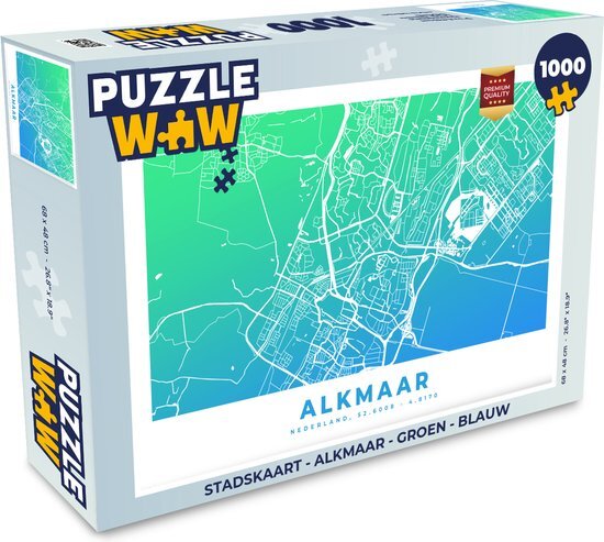 MuchoWow Puzzel Stadskaart - Alkmaar - Groen - Blauw - Legpuzzel - Puzzel 1000 stukjes volwassenen - Plattegrond