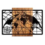 Elegant decoratief houten wandaccessoire, 70 x 99 cm, 100% echt hout (3 cm) en metaal (1,5 mm), unieke walnoot en zwarte afwerking, perfect voor woondecoratie