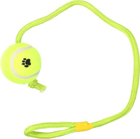 Flamingo Tennisbal aan Touw - Hondenspeelgoed - 6 cm - Geel