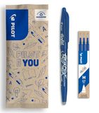 PILOT - Set van 1 FriXion Ball 07 + 1 set van 3 vullingen - Uitwisbare pen met warmtegevoelige inkt - Navulbare rollerbalpen - Blauw - Medium punt