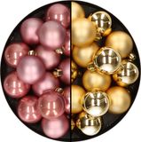 Decoris Boules de Noël - 32x pièces - or et rose poudré - D4 cm - plastique