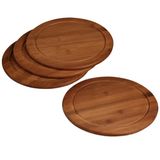 Kesper Vesper-borden, 4-delig, rond, Ø 25 cm, bamboe ontbijtborden met sapgoot, duurzame broodborden van FSC-gecertificeerd hout, robuust en mesvriendelijk, 5944215