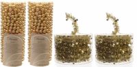 Decoris Kaemingk B.V. Set van 2x gouden kralenslingers kerstslingers 10 meter en 2x Kerstboom sterren folie slingers goud