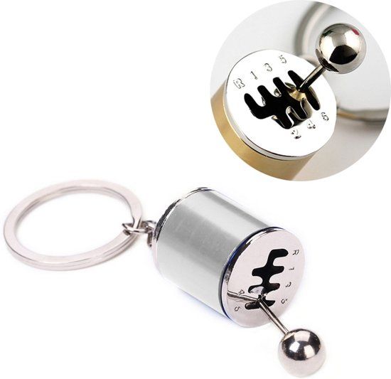 Handgeschakelde versnellingspook met zes versnellingen Sleutelhanger (zilver)