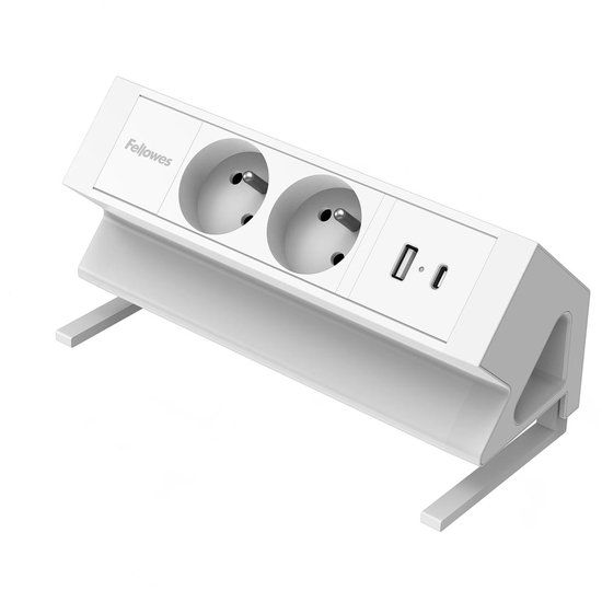 Fellowes Power Desk 2 - Stroomstrip (klembevestigbaar) - uitgangen: 4 (2x type E, USB type A, USB-C) - 2 m kabel - wit
