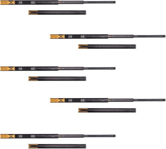 Emuca Lot van 5 sets Ladegeleiders, kogelgelagerd, hoogte 45mm, diepte 450mm, uitschuifbaar, zachte