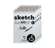 Clairefontaine 96644C - Sketch-blok - 100 vellen tekenpapier in ivoorkorrels, zeer licht, afneembare vellen, A4, 21 x 29,7 cm, 90 g, verpakking van 5 blokken