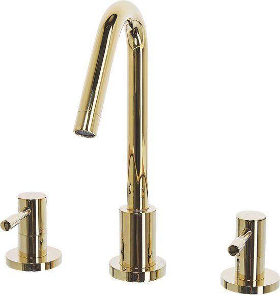 Beliani KALAMBO Wastafelkraan - Goud - Messing - Modern - 2 Handvatten - 27 cm Uitloop