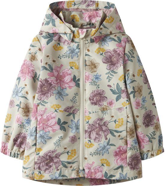 NAME IT NMFMAXI JACKET LI AOP NOOS Meisjes Buitenjas Maat 92 Polyester Gebloemd Waterafstotend Reflecterend Capuchon Herfst Lente/Zomer