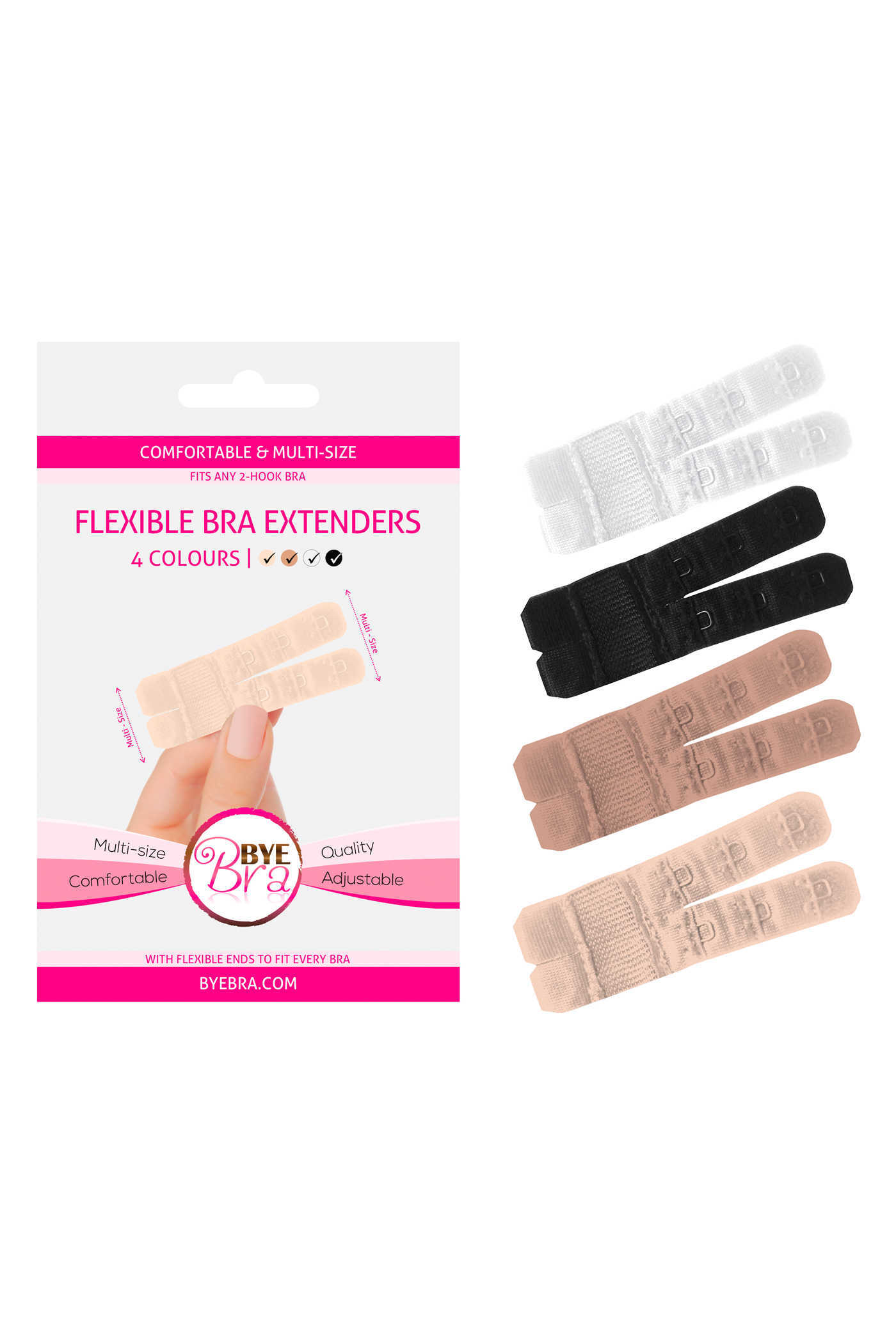 Bye Bra 4 x 2-haaks Beha Verlengers Flexible Bra Extenders