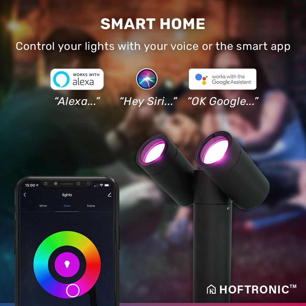 HOFTRONIC™ Pinero 6x 6x Pinero double smart dimbare LED prikspot - RGBWW - WiFi & Bluetooth - GU10 - 5.5 Watt - Google assistant & Amazon Alexa - Kantelbaar - Tuinspot - V