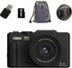 Merkloos / Sans marque Digitale camera 5K 75MP fotocamera en vlogcamera met wifi, 64GB geheugenkaart, 18x zoom, 3,0" LCD 180° compactcamera fotocamera voor op reis, beginners en volwassenen (zwart)