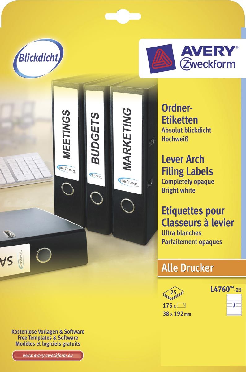 Avery Printbare rugetiketten Block Out ft 19 2 x 3 8 cm - 175 stuks - wit