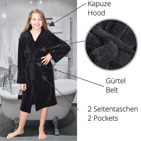 HOMELEVEL Microvezel Kinderbadjas - Antraciet - Maat 158/164