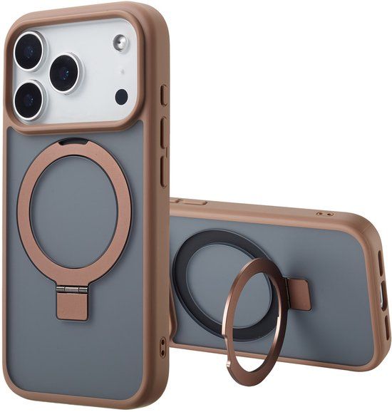 Accezz Hoesje - Geschikt voor Apple iPhone 17 Pro - Ring Stand Backcover geschikt voor MagSafe - Bruin