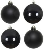 Decoris Kerstballen - 4x st - zwart - 10 cm - kunststof