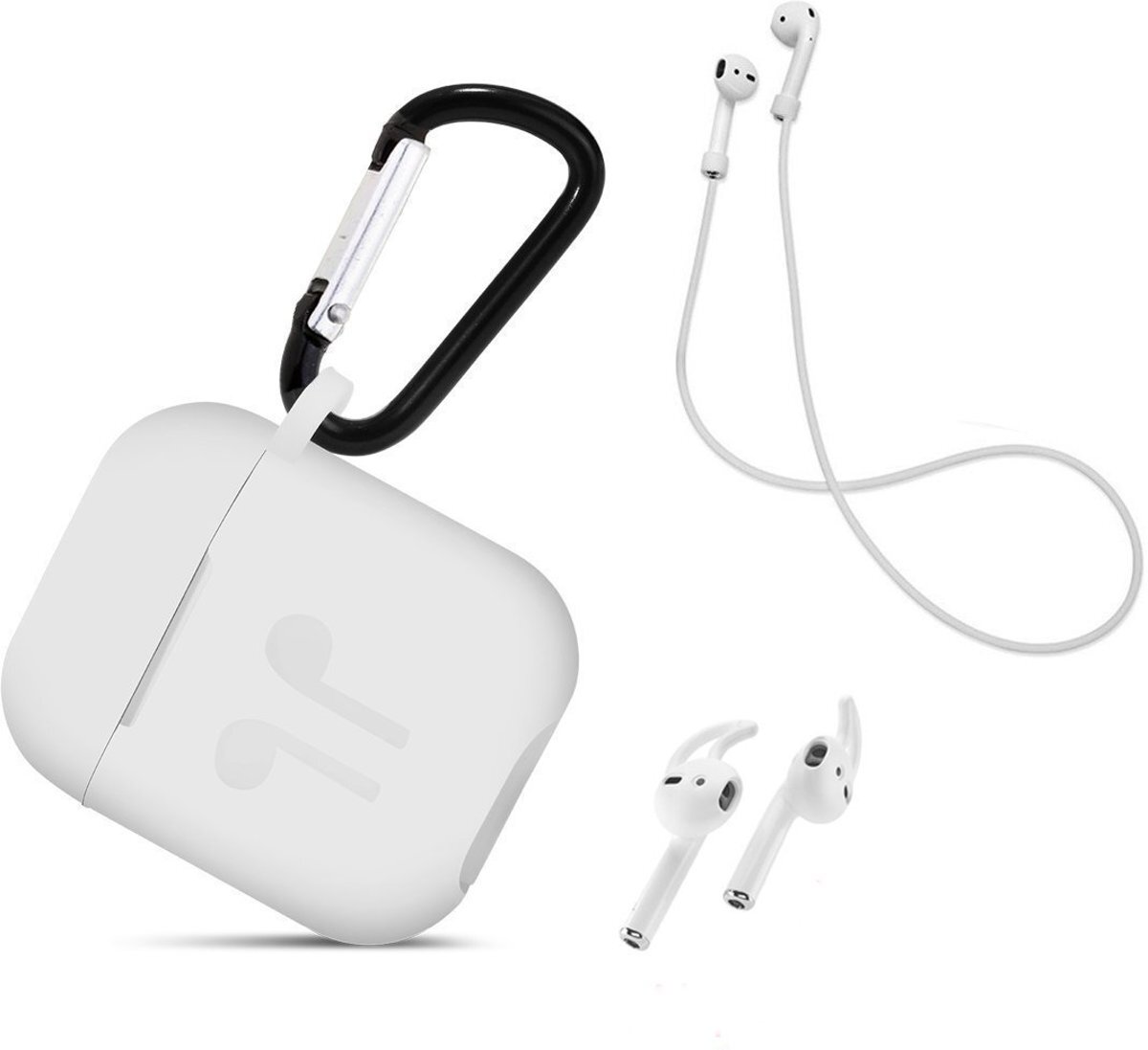 Jales 3 in 1 set Airpods hoesje siliconen case cover beschermhoes + strap + earhoox voor Apple Airpods - wit