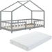 en.casa Lit enfant Treviolo avec protection anti-chute et matelas 90x200 gris clair et blanc