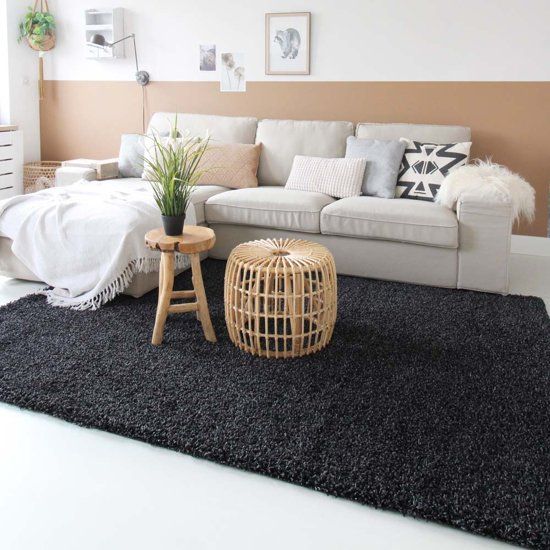 Tapeso Shaggy Vloerkleed Trend Effen - Antraciet - 80x250 cm