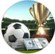 MijaCulture Dibond Wandcirkel - Geld, Voetbal en Beker in Stadion - 90x90cm Foto op Aluminium Wandcirkel