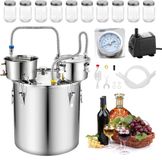 Vevor Système de distillation 50L avec cuve de fermentation, pompe à eau, 10 récipients en verre, kit de distillation avec thermomètre à double échelle et pompe à eau pour whisky, vin et brandy, distillateur pour usage amateur et domestique