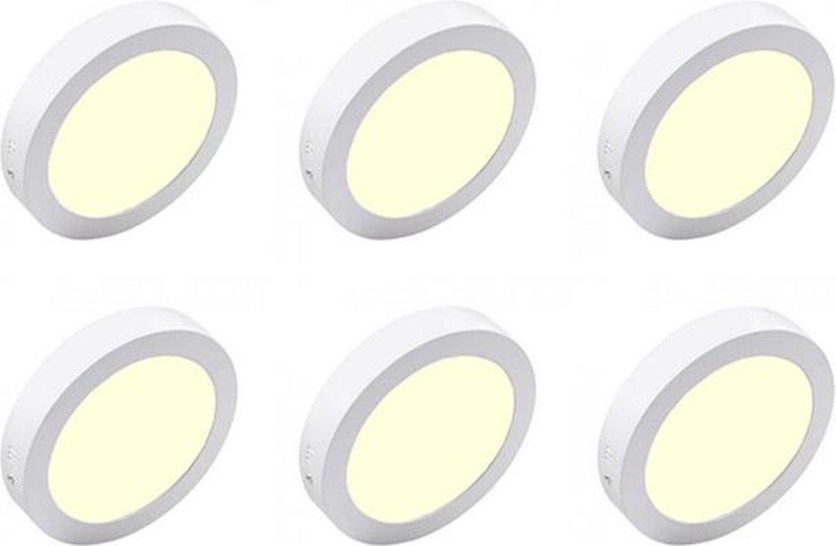 Qualu LED Downlight 6 Pack - Opbouw - Rond 18W - Warm Wit 3000K - Mat Wit Aluminium - Ø225mm