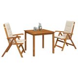 vidaXL 3-delige tuinset Crèmekleurig Massief Acacia Hout
