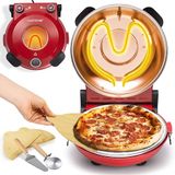 NutriChef Elektrische pizzaoven, 30 cm, met thermometer en temperatuurregeling, antiaanbaksteen, tot 427 °C, voor knapperige en bevroren pizza, rood