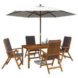 vidaXL Buiten Eetset met Parasol 6 st Antraciet Massief Acaciahout