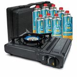 Eurocatch Kooktoestel op Gas - incl. 8 Butaan Gasbussen - Gas Stove - Camping Kooktoestel - Gaspit - Gasfornuis - Gasstel - Cooker - Draagkoffer