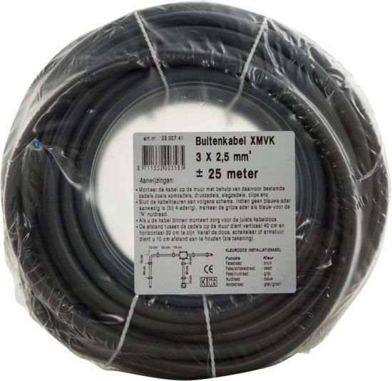 Buitenkabel XMVK - 3 x 2.5 mm² - 25 meter - Grijs