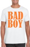 Bellatio Decorations Foute party t-shirt voor heren - Bad Boy - wit - glitter - carnaval/themafeest S