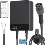 dé Shenzhen Yude Information Technology LLC. Laadpaal 7,4kW 32A 1 fase - Wallbox met APP - 10 meter Type 2 vaste kabel - EV-laadstation met Aardlekschakelaar Type B en IP54 Bescherming - Zwart